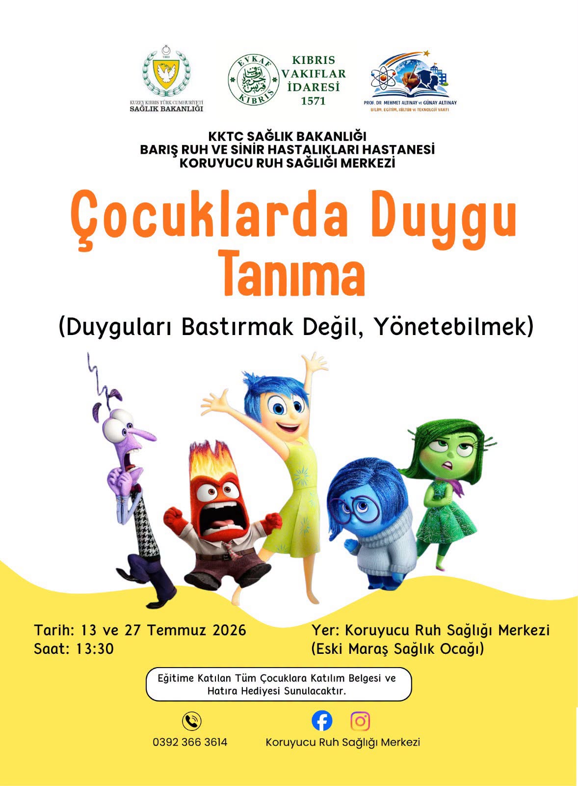 Çocuklarımızın duygularını tanımalarına ve sağlıklı bir şekilde yönetmelerine katkı sağlayacak "Çocuklarda Duygu Tanıma" eğitimine tüm çocuklarımız davetlidir.